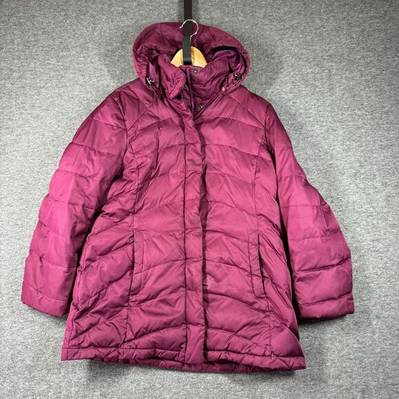 Lands' End Down Coat w/ hood Womens Large L 14-16 Red Purple - Picture 1 of 10